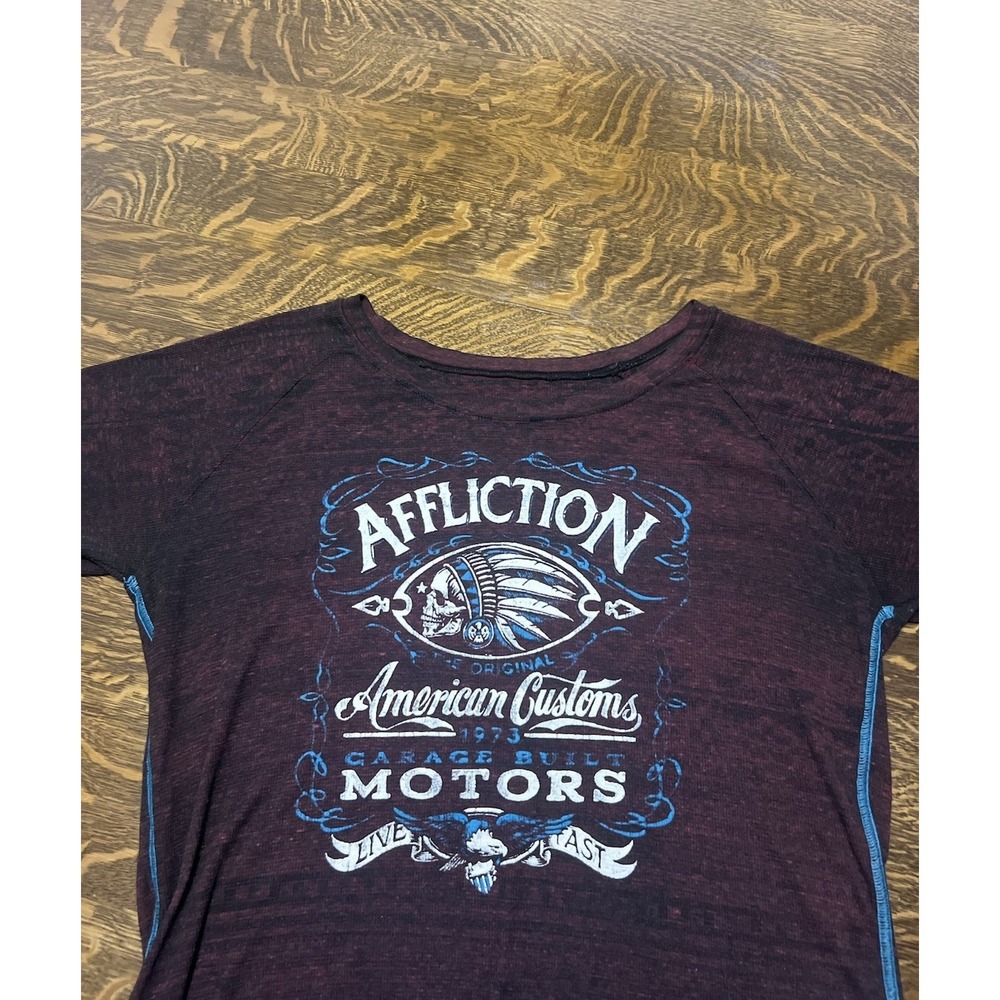 Affliction Y2K Thermal Shirt Womens XL Burgundy Skull Headdress Long Sleeve